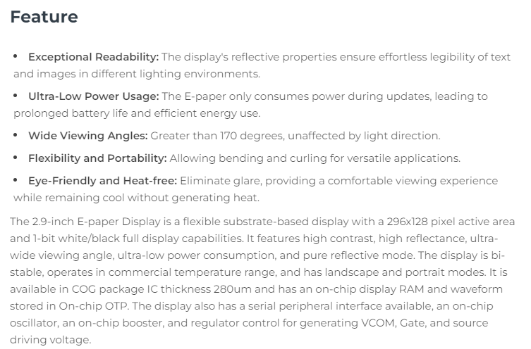 Display Epaper 2.9 - 104990852 2,9-дюймовый гибкий монохромный дисплей E-Ink