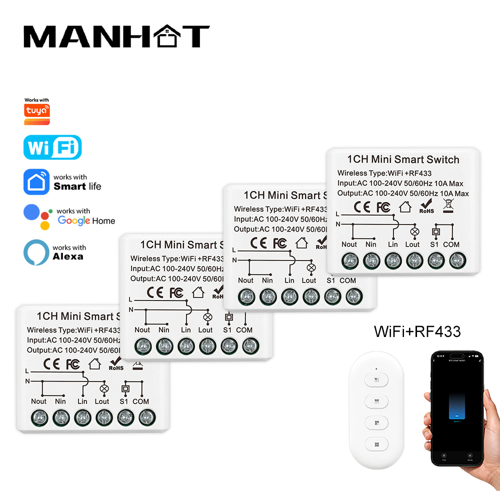 Home Automation Ideas - Умный мини-выключатель Wi-Fi 10А с беспроводным